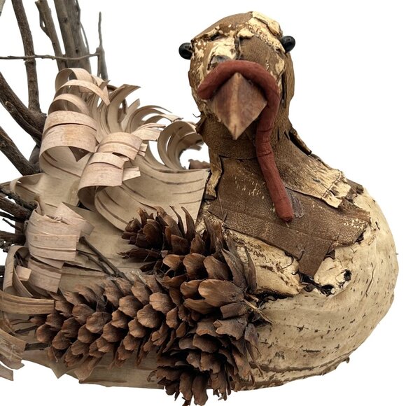 Vintage Handmade Set Rustic Turkey Figurines Bark Pinecone Folk Art Thanksgiving - Picture 2 of 16